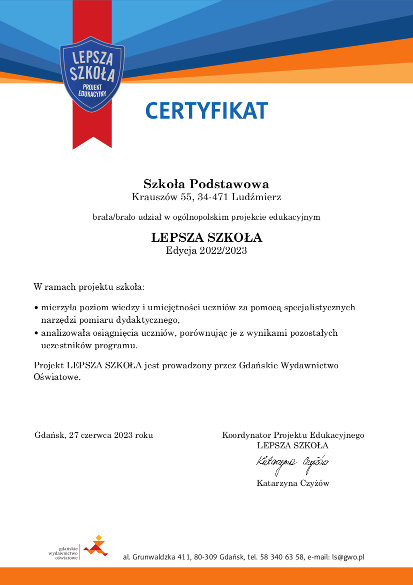 Certyfikat Lepszej Szkoly-2022-2023